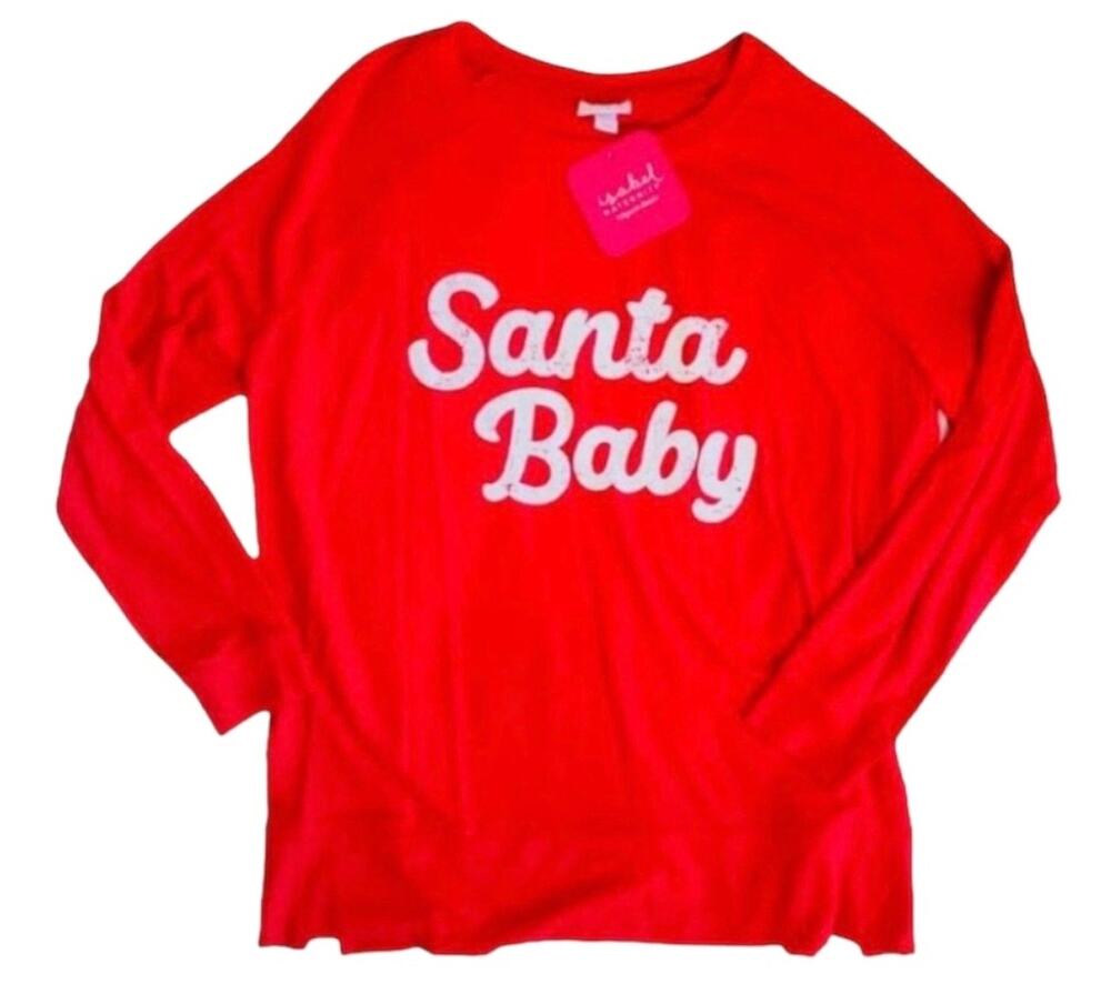 New Santa Baby Maternity Red White Top Large